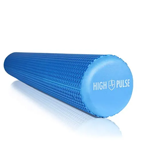 High Pulse Pilates Roller XXL (90x15cm incl. Poster + Fascia Elastica) – Cilindro in Schiuma Pilates Alta densità, Trigger Point, Fisioterapia, Yoga, Fitness (Blu)