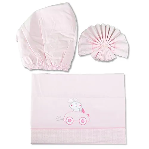 pekitas Bebe Set di lenzuola strette 3 pezzi per Miniculle 50 x 80 cm 100% cotone prodotto in Spagna Rosa