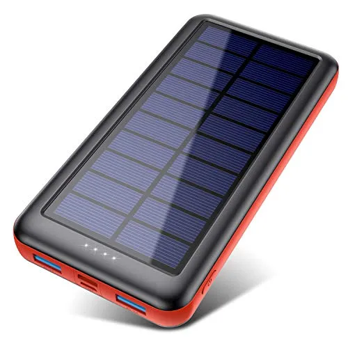 Power Bank Solare 26800Amh,QTshine[Type-C Veloce Ingressi] Caricabatterie Portatile Solare,Batteria Portatile con 2 USB Porte,Batteria Esterna Carica Veloce Batteria Portatile per Cellulare