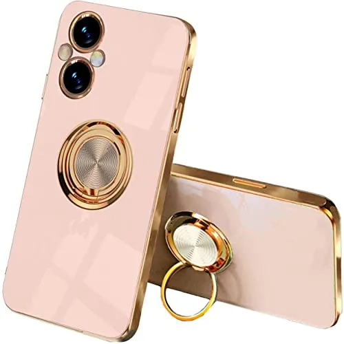 UPLAI Elegante Cover per OPPO Reno 8 Lite 5G/OPPO Reno 7 Lite, Ultra Sottile Premio TPU Antiurto Custodia Insieme a Anello Cavalletto, Moda Progettazione Galvanica Caso.Rosa