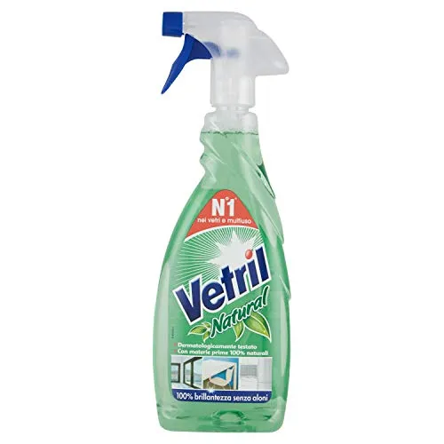 Vetril Natural, Detergente Spray Superfici Senza Allergeni, Brillantezza Senza Aloni, 650 ml
