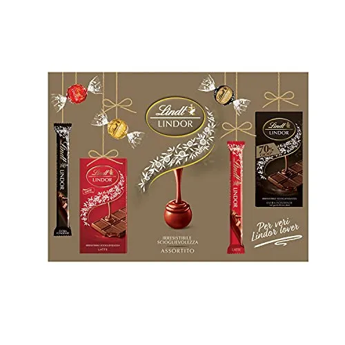 Lindt LINDOR Cioccolato al Latte, Extra Fondente, Bianco, Confezione Regalo Assortita con Tavolette, Praline, Snack, in confezione formato 600g