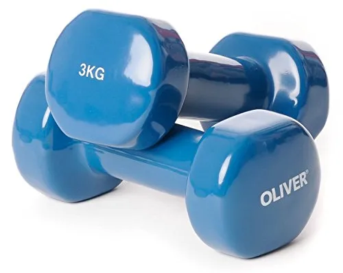 Oliver - Manubri da Fitness, in Vinile, Vari Pesi Disponibili, Blu (Nero), 2 x 3 kg