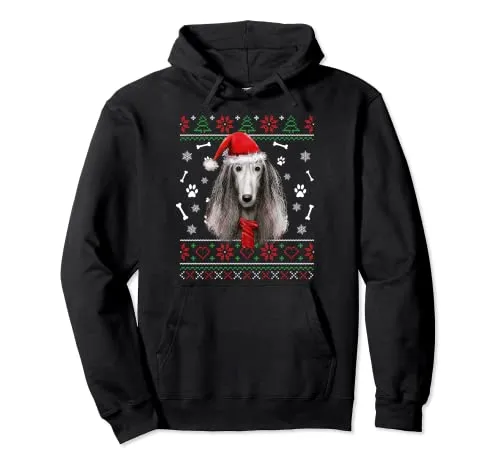 Brutto maglione Natale Levriero Afgano Santa Pigiama Natale Felpa con Cappuccio