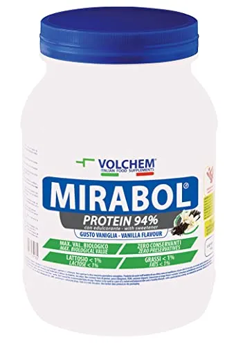 Volchem Mirabol Protein 94, Integratore Alimentare con Proteine dell'Uovo e del Latte, Senza Grassi Idrogenati e Conservanti, Barattolo con Polvere Solubile, Gusto Vaniglia, 750 g