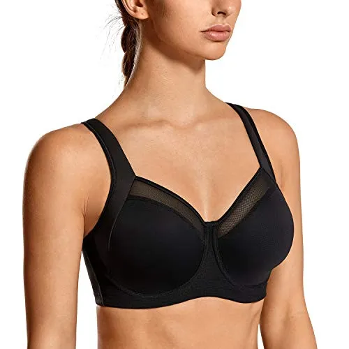 SYROKAN Donna Reggiseno Sportivo Impatto Elevato Dorso a Vogatore con Ferretto Nero 3C