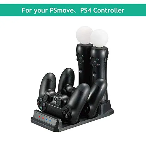 Tanouve 4 in 1 Docking Station di Ricarica Dock Station Station per Playstation4PS4 / PSVR/PS Move Motion Control Controller - [4 Stazione di Ricarica USB con Indicatore LED]