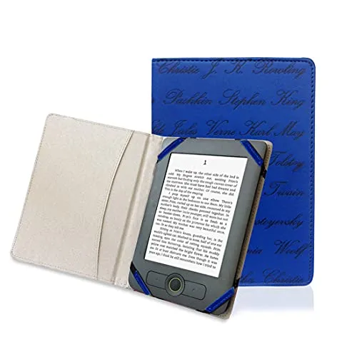 Custodia universale a libro per e-reader da 6", goffrata con nomi di autori, per Kobo, Pocketbook, Sony, Kindle