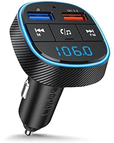 Clydek Trasmettitore FM per Auto, Bluetooth 5.0 Adattatore Audio per Autoradio con Doppia Porta di Ricarica USB, Caricabatteria Lettore MP3 Supporta Chiamate in Vivavoce, Lettore USB, Scheda SD