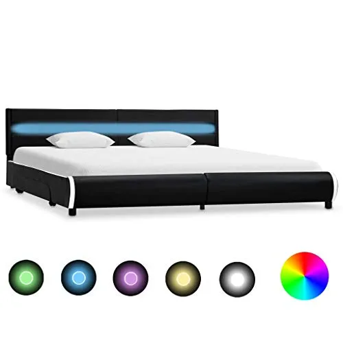 vidaXL - Telaio per Letto con LED Nero in Ecopelle, 180 x 200 cm