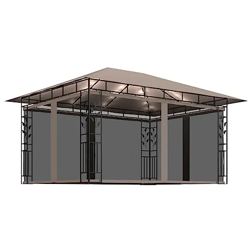 vidaXL Gazebo con Zanzariera Luci LED 4x3x2,73 m Grigio Talpa