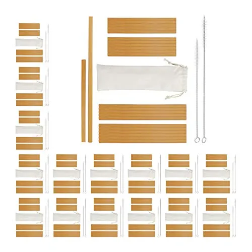 384x Set Cannucce Riutilizzabili in Bambù, Kit, Spazzole per Pulizia, Reusable Straws da 13 & 22 cm, naturale