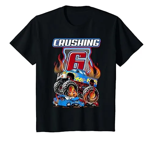 Bambino Monster Trucks - Camicia per 6° compleanno, motivo "Crushing", 6 anni Maglietta