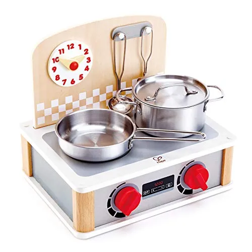 Hape 2-in-1 Kitchen & Grill Set , Pretend Play Realistic Role Play Cooking Toy Playset for Kids