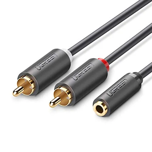 UGREEN Cavo 3.5mm Jack Femmina a 2 RCA Maschio Cavo Stereo Audio per iPod, iPhone, iPad, Smartphone, Tablet e MP3 player, MP3, Home Cinema ecc（0.2M）