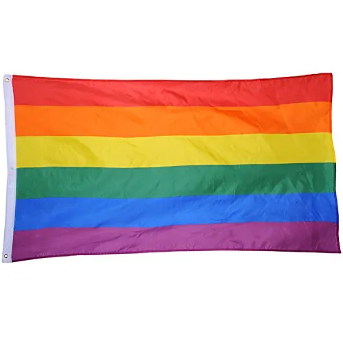 Ouinne Bandiera Dell'arcobaleno Bandiera Grande CiondolBandiera Arcobaleno Poliestere Appeso Bandiera Gay LGBT Pride Parade, 5 x 3 ft/150 x 90 cm