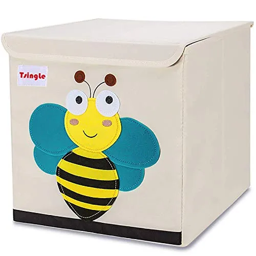 TsingLe Scatola Porta Oggetti con Coperchio, per Bambini, Pieghevole, in Tela, con Personaggio in Stile Cartone Animato, Grande, a cubo, per Vestiti, Scarpe, Giocattoli, 33 x 33 x 33cm (36L) - Bee