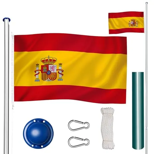 TecTake Asta alluminio 625 cm con bandiera + corda e piantone set, regolabile in altezza - modelli differenti (Spagna | no. 402848)