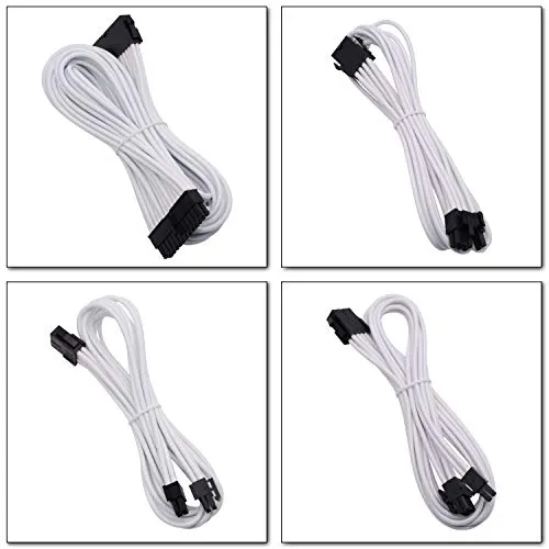 EZDIY-FAB Sleeved Cable-Prolunga per Alimentazione 24pin/8pin (4+4) M/B,8pin (6+2) PCI-E Kit Cavo di Prolunga 500mm Lunghezza-Bianco