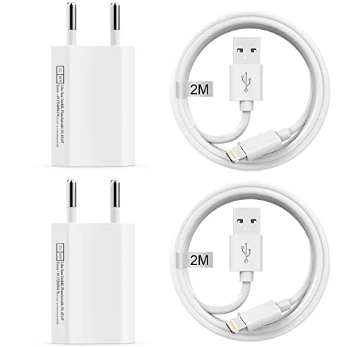 Caricatore iPhone Apple Certificato MFi con Cavo Lightning 2M 4Pack,Caricabatterie iPhone & Cavo iPhone,Alimentatore Presa iPhone Spina USB & Filo Cavetto iPhone per iPhone 14/13/12/11/XS/SE/X/8/7/6/5