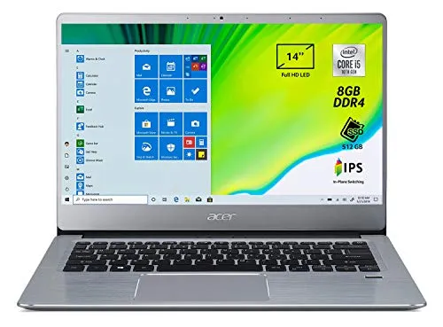 Acer Swift 3 SF314-58-56JC Notebook Portatile, Intel Core i5-10210U, 8 GB DDR4, 512 GB PCIe NVMe SSD, Display 14" FHD IPS LED LCD, Scheda Grafica Intel UHD, Windows 10 Home, Silver