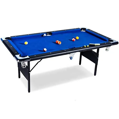 Buckshot Tavolo da biliardo, 193 x 109 x 81 cm, pieghevole, con accessori, piscina da 6 piedi con gambe pieghevoli in metallo, blu/nero