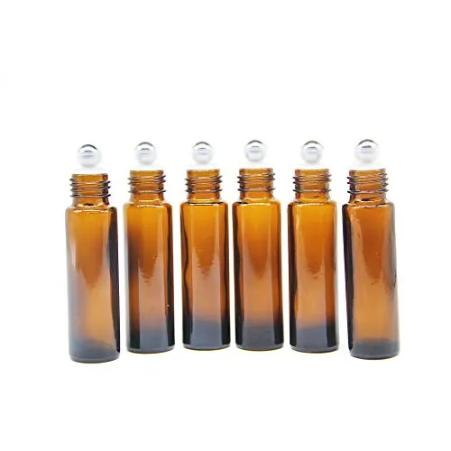 YIZHAO Roll On Vuoto per Oli Essenziali,Profumi,10 ml Marrone Bottiglie Vuote in Vetro, con Sfera in Acciaio Inossidabile – 6 PCS