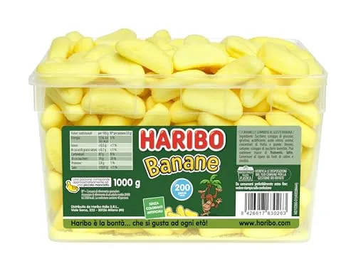 Haribo Banane, Caramelle Gommose, Gusto Frutta Banana, Ideali per Feste e Dolci Momenti di Relax - Circa 200 Pezzi [1000gr]