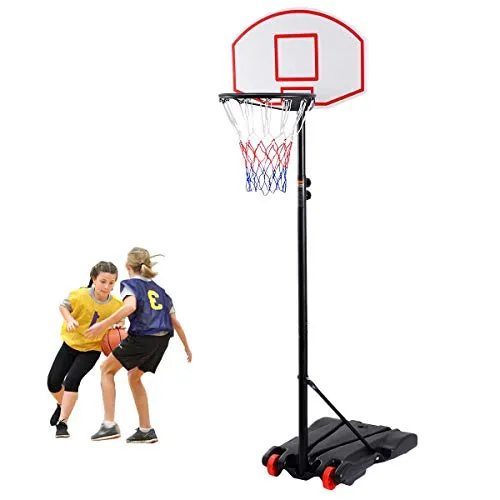 GOPLUS Set da Basket Portatile, Canestro Basket Mobile, Altezza Regolabile fino 208cm, Base Riempibile con Sabbia/Acqua, in Acciaio, con 2 Ruote da Spostare