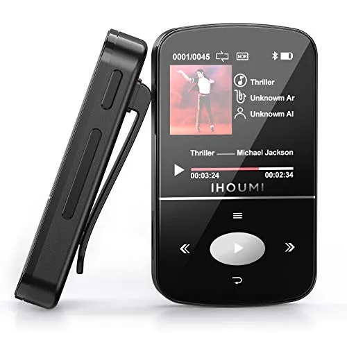 32GB MP3 Player, IHOUMI Lettore MP3 Bluetooth con Clip con Radio FM, MP3 Player per Sport e Corsa, Sostegno SD USB TF Fino alla Carta di 128GB