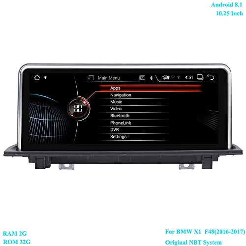 XISEDO Android 8.1 Autoradio 10.25 Pollici Schermo 6-Core RAM 2G ROM 32G Navigazione GPS supporta Controllo del volante, WiFi, Bluetooth per BMW X1 F48 (2016-2017) Sistema NBT Originale