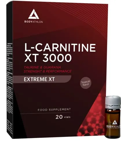 Bodyathlon- L Carnitina Liquida Extreme XT- Taurina e Guarana- Integratore sportivo- Apporto extra forte de energia- 20 Fiale Aroma Tropicale (3000)