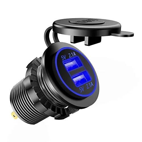 TurnRaise Aggiornamento USB Dual 4.2A Presa Caricatore 12-24 Volt IP66 Impermeabile Presa per Auto Moto Barca (Blu)