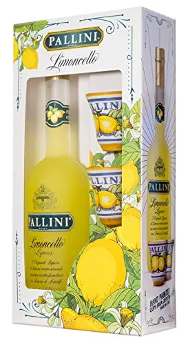 Pallini Limoncello - 500 ml + 2 Tazzine dipinte a mano a Deruta: infuso del pregiato "Limone Costa D'Amalfi IGP" raccolto a mano a Vietri sul Mare, Amalfi – Senza glutine, pesticidi, OGM - 26% ABV.