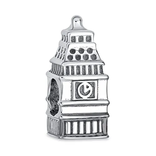 Bling Jewelry Torre Dell'Orologio Di Londra Big Ben Viaggio Vacanza Charm Bead Per Le Donne Per Gli Adolescenti .925 Argento Sterling Silver Adatto Bracciale Europeo