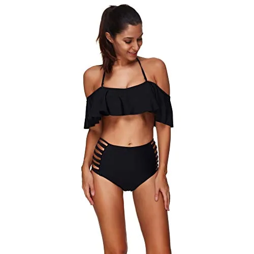 Innerternet Costumi da Bagno Interi Bikini Due Pezzi Sportivo Donna Taglia Forti Ruffled Vita Alta Design Vuoto Elegante Vintage tinat Unita Estivo Ragazza Mare Spiaggia