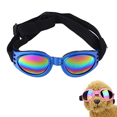 ZUOLUO Occhiali per Cani Occhiali Cane Occhiali UV per Cane Occhiali da Sole per Cuccioli Occhiali protettivi per Cani Occhiali per Cani Impermeabili Blue