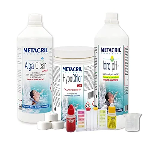 Metacril Starter Kit Hypo CHLOR per Piscina e IDROMASSAGGIO con Calcio Ipoclorito 65% in Pastiglie da 7gr. (Jacuzzi,Teuco,Intex,Bestway,Dimhora)