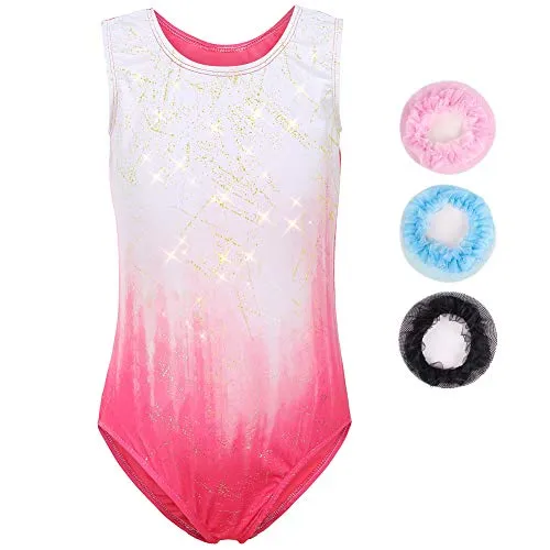 Sinoeem Ragazze Ginnastica Leotards Gradient Colour Sparkle Body Danza Ginnastica Artistica per Bambina Girocollo Senza Maniche/Maniche Lunghe per Ragazze di 3-12 Anni