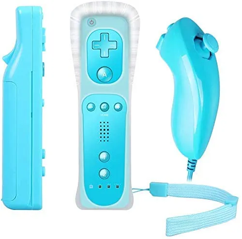 Controller per Nintendo Wii,Telecomando PowerLead Built in Motion Plus e controller Nunchuck compatibili con Nintendo Wii e Wii U + Custodia in silicone (ble)