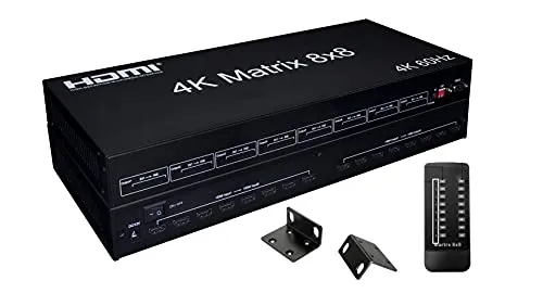 Switch HDMI 4K @60HZ Matrice HDMI Splitter Switcher 8X8 per Montaggio in Rack, Supporta Telecomando IR, EDID, 3D, conforme a HDCP 2.2 (Nero)