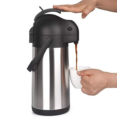 Cresimo Thermos Ermetico da 2.2 Litri in Acciaio Inox – Termos per Caffè e Tè – Trattiene il Calore per 12 Ore e il Freddo per 24 Ore - Termos a Pompa per Bevande Calde e Fredde