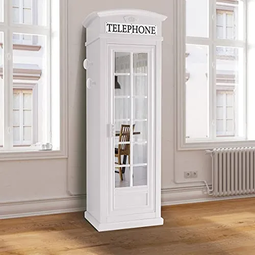 Dmora Armadio "cabina telefonica londinese" con 3 ripiani e anta a specchio, Made in Italy, Guardaroba per camera da letto, cm 68x55h215, colore Bianco