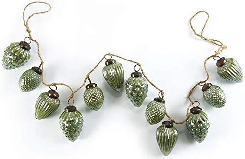 HEITMANN DECO Natale - Ghirlanda di Perline di Vetro Verde a Forma di pigne - Ghirlanda Decorativa per Alberi di Natale - Decorazione Natalizia
