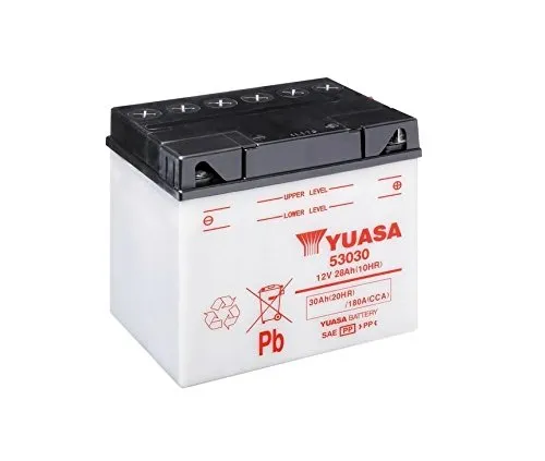 Batteria YUASA 53030, 12 V/30ah (dimensioni: 186 X 130 X 171) per moto guzzi V50 C 500 (Custom) anno di costruzione 1985