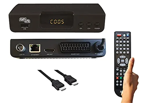 DVB-T2 Decoder COBRA mod. DINGO-Lite, Digitale Terrestre H.265/HEVC, Mediaplayer, cavo HDMI incluso, Telecomando di grandi dimensioni con Autoapprendimento