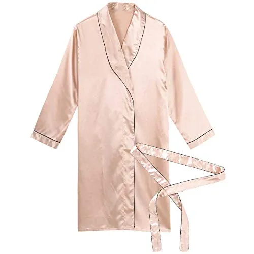 iixpin Elegante Vestaglia da Uomo Vestaglia Lunga in Raso con Cintura Camicia da Notte per Spa Casa Hotel Kimono Pigiama Maniche Lunghe Biancheria Intima Sleepwear Rosa Perla Large