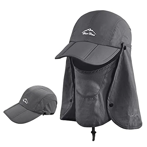 Cappello da Baseball per Adulti, Cappello con Visiera Pieghevole con Protezione UV per Viso e Collo, Cappelli da Pesca da Escursionismo per Uomo e Donna (Grigio Scuro)
