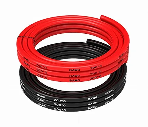 Cavo in silicone da 8 gauge [2,5 metri in nero e 2,5 metri in rosso ]bassa impedenza morbida e flessibile, cavo in silicone 8 AWG per RC auto, drone, batteria per aereo, ecc.