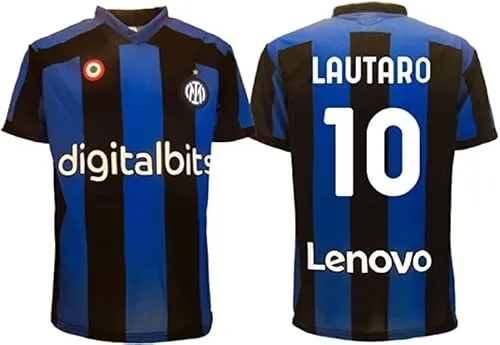 Maglia Inter Personalizzata Lautaro Martinez 10. Replica Ufficiale con Ologramma. Stagione 2022 2023 Misure per Bambini, Ragazzi e Adulti. Colori Nero e Azzurro. Tessuto in Poliestere. (2 Anni)